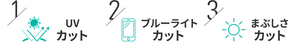 UVカット、ブルーライトカット、まぶしさカット